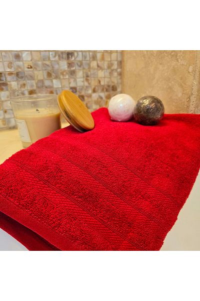 Kotonia Home Tess Jacquard Cotton Bath Towel, 400g/sqm, red, 70x130 cm