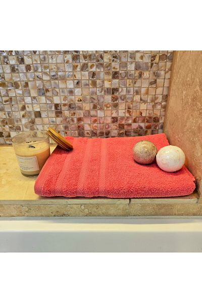 Kotonia Home Tess Jacquard Cotton Bath Towel, 400g/sqm, peach, 70x130 cm
