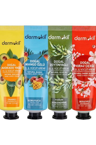 Dermokil Set of 4 Mango/Cherry/Olive Oil/Avocado Hand and Body Cream 75 ml