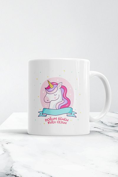 ÇELİKLER HEDİYE Unicorn Happy Birthday Printed Mug