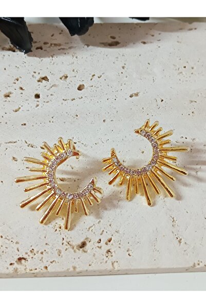 mos&more Gold Taşlı Güneş Kadın Küpe
