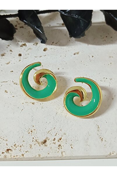 mos&more Green Gold Spiral Women's Earrings