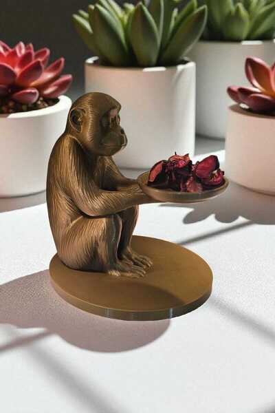 GLOBELUX 3.D Dekoratif Maymun Tasarım Sunumluk Takı Mum Şeker Kahve Fincan Ta...