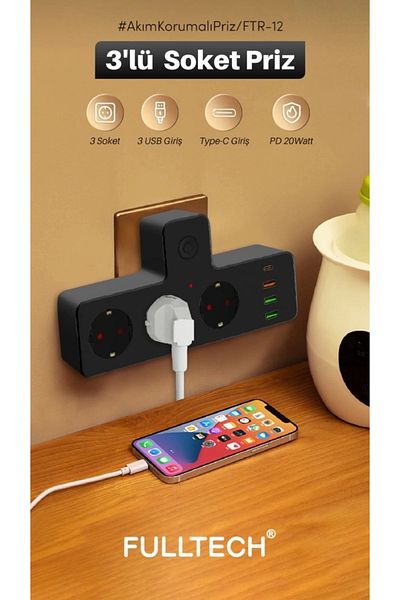 NEZADE STORE Bfs thermal current protected heat resistant 3 outlet 3x usb 1x type-c