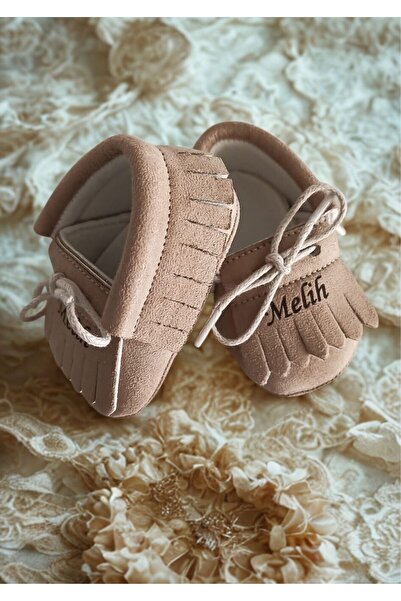 Baby Bebeğinize Özel İsimli Detaylı SütlüKahve Ayakkabı