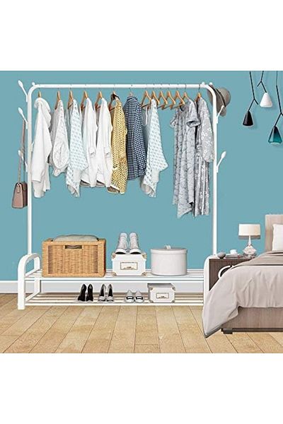 Türkiye Clothing Garment Rack with Wheels And Bottom Shelves, 2-Tier Entryway Metal Coat Rack And Shoe Bench