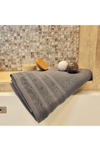 Kotonia Home Tess Jacquard Cotton Bath Towel, 400g/sqm, Anthracite Grey, 70x130 Cm
