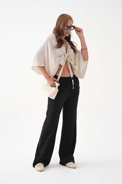 Perryes Women's Washed Linen Blend Loose Cut Trousers
