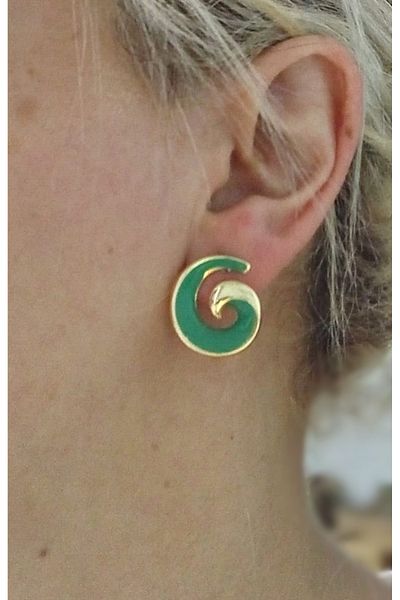 mos&more Green Gold Spiral Women's Earrings