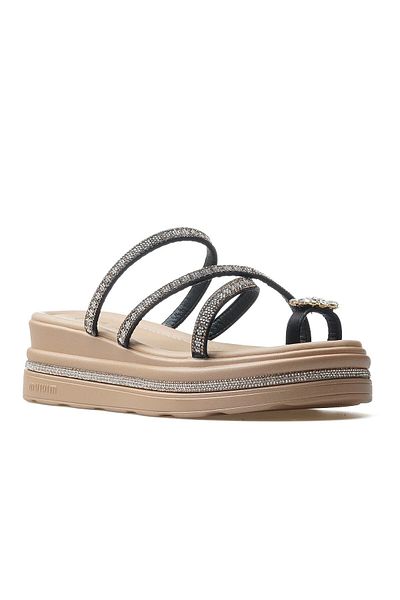 Guja Women's Stone Detailed Heeled Flip Flops Daily Slippers 25Y 25Y398-2 Z Black