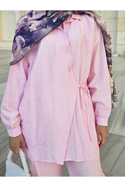 ARJİN MODA Women's Yandan Tie Button Shirt and Baggy Pants