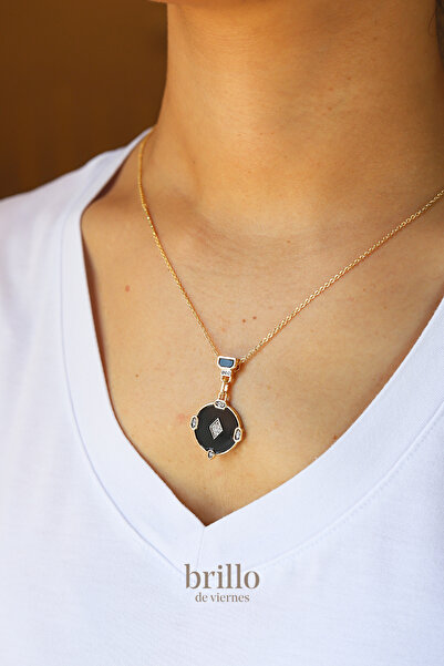 Brillo قلادة من الفولاذ الذهبي بتصميم ميدالية مينيلي