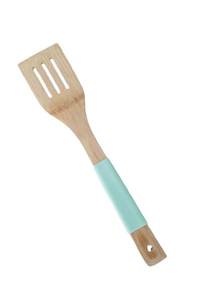 Evmoni Bamboo Perforated Spatula with Silicone Handle / Turquoise-30 cm