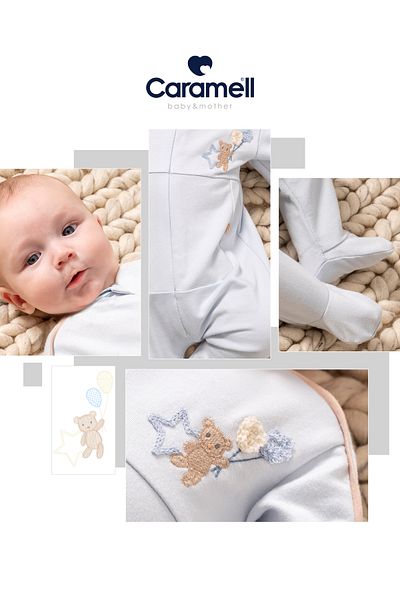 Caramell Baby Boy Romper 100% Cotton Teddy Bear Embroidered Interlock Fabric (1-12 Months)