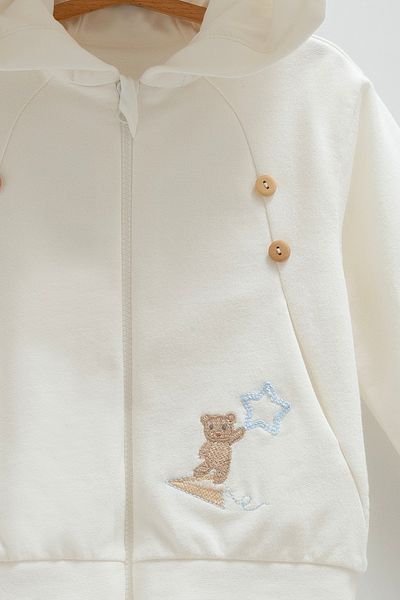 Caramell Hooded Embroidered 2-Piece Baby Tracksuit Set Interlock Fabric (3-18 Months)
