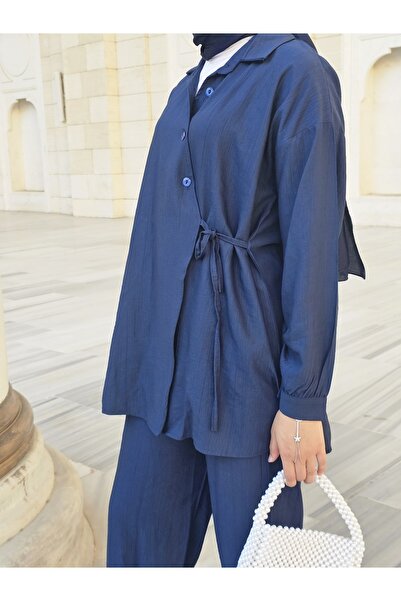 ARJİN MODA Women's Yandan Tie Button Shirt and Baggy Pants