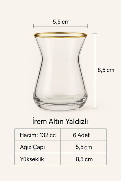 Babion Gold, Gold Foil İrem Tea Cup 6 Pieces
