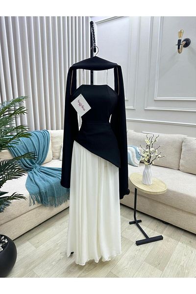 Angelinaa Black and white blend shawl dress