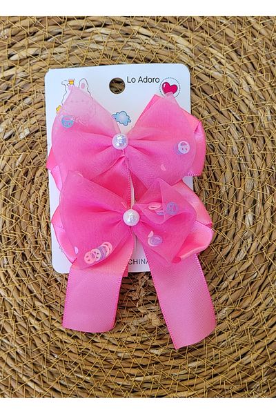 LO ADORO 2 Pieces Bow Girl Child Buckle Pink Black Red Fuchsia White Buckle Hair Accessory
