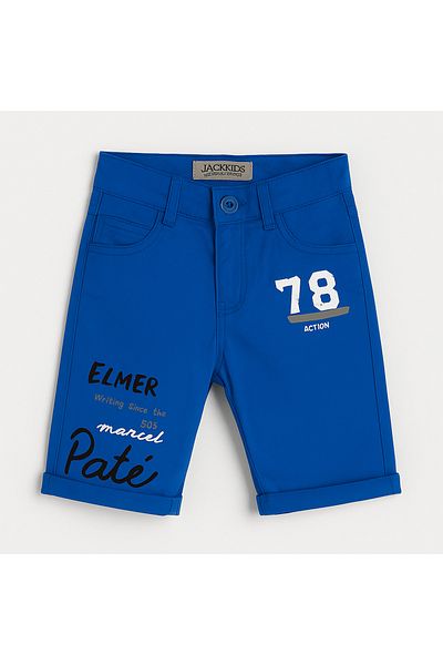 Magu Boy's Cotton Saks Blue Text Printed Shorts