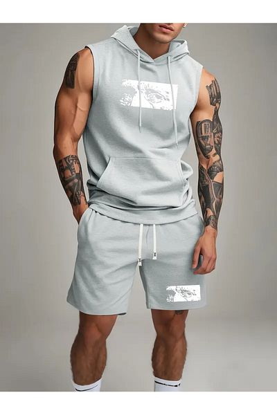 bellanova Athletic Vest and Shorts Set, Lace-Up Printed Tank Top with Hood,