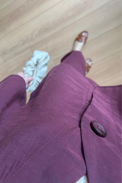 Lavanta Tekstil V Neck Single Button Kimono Pants Suit