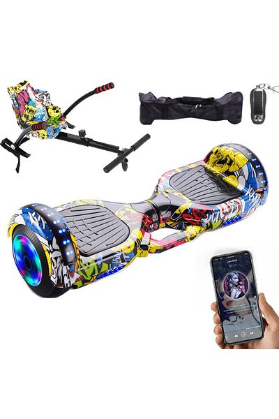 OEM Hoverboard Scooter Auto Balance LED lights on wheels and wings, 6.5 inch, remote control + Hoverkart Seat