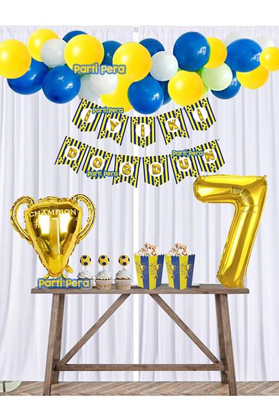 parti pera Yellow Navy Blue Football Themed Birthday Balloon Set Number Foil Balloon Trophy Foil Balloon Set