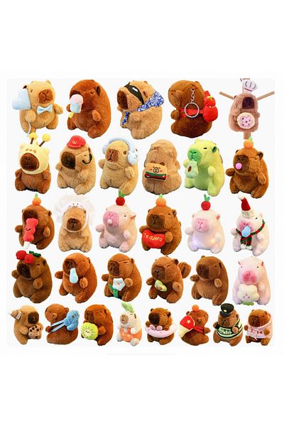 victiny set 3 Cute Bear Animal Hamster Capybara Keychain Soft Plush Peluches