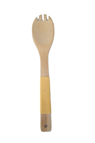 Evmoni Bamboo Serving Spoon with Silicone Handle / Yellow-30 cm