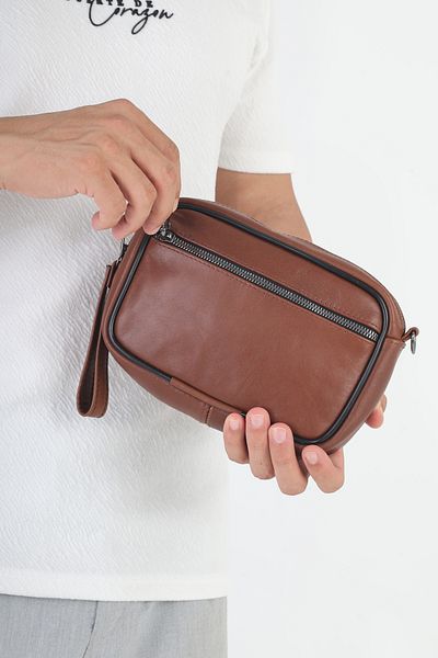 Erzeno Genuine Leather Men's Handheld Portfolio & Clutch Care Bag (with Wrist Strap and Detachable Shoulder Strap)