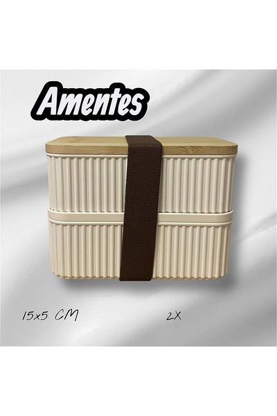 Amentes 2-Piece Wooden Lid Lunch Box Size in the Image