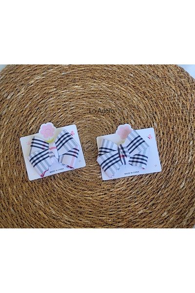 LO ADORO 2Pcs Red White Navy Blue Plaid Checkered Bow Buckle Girl's Hair Less Babies Early Year Clip Buckle