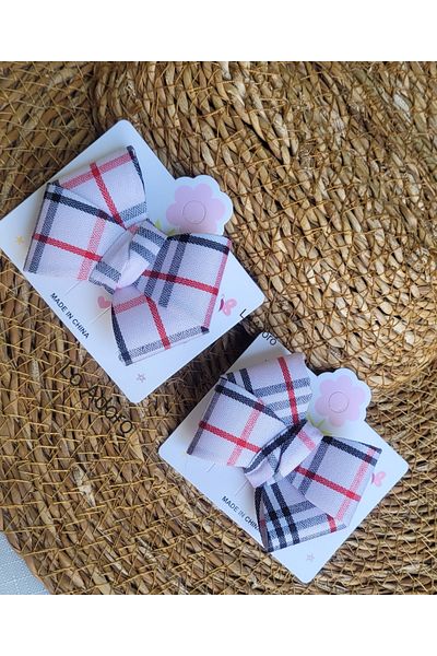 LO ADORO 2Pcs Red White Navy Blue Plaid Checkered Bow Buckle Girl's Hair Less Babies Early Year Clip Buckle