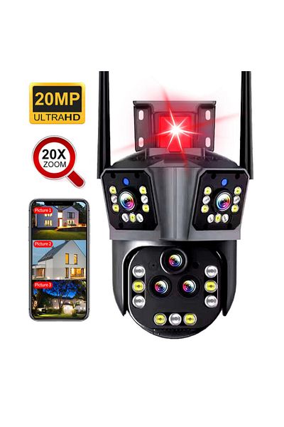 CLC SmartGear Triple Surveillance Camera 20MP, 10K, 20X Zoom, Night Vision, Tracking, Audio, WiFi, SD, Cloud