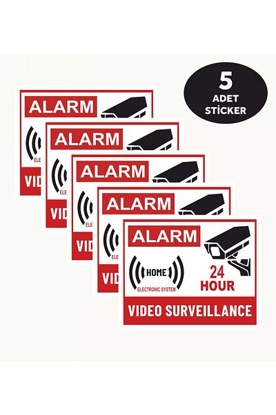 zafrakreklam 24 Hours Camera Security Sticker Foil Printing 5Pcs Label Outdoor 15X12Cm