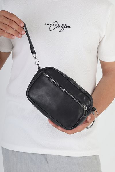Erzeno Genuine Leather Men's Handheld Portfolio & Clutch Care Bag (with Wrist Strap and Detachable Shoulder Strap)