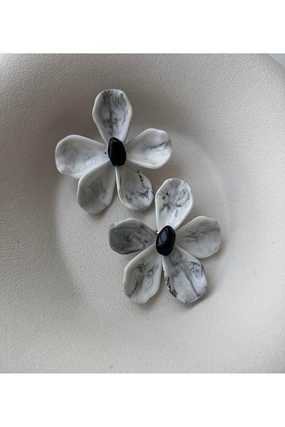 mos&more Brand Earrings, Gray Flower Big Women's Earrings