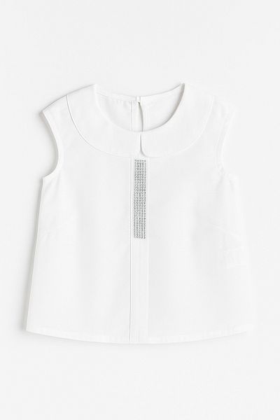 Magu Girl's Cotton White Stone Detailed Sleeveless Blouse