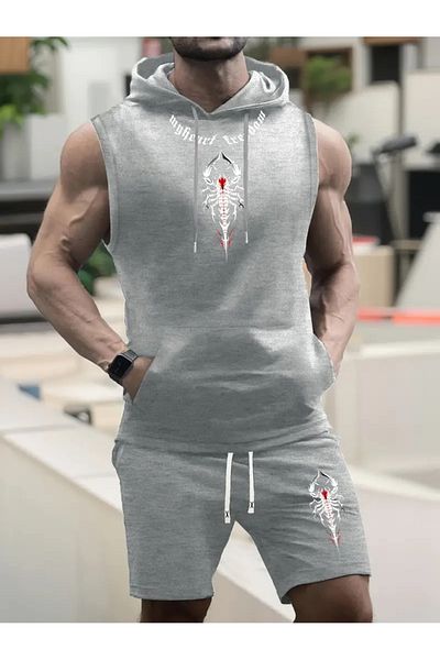 bellanova Athletic Vest and Shorts Set, Lace-Up Printed Tank Top with Hood,