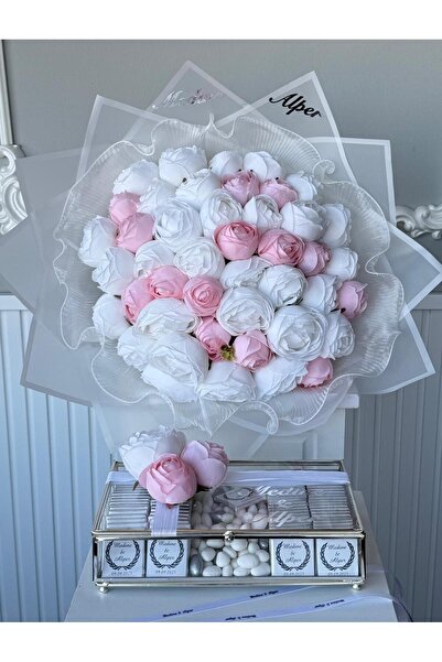 Eminönü Baskı Merkezi Kız İsteme Çikolatası 88'li ve 41 adet renkli Şakayık buket İsteme çiçeği Söz,Nişan isimli Kurdelesi