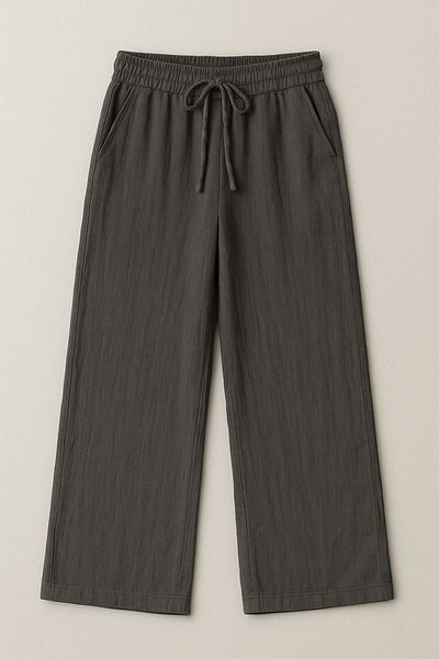 enmodaiçgiyim Dark Gray 100% Cotton Muslin Fabric Wide Leg Women's Trousers