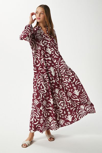 Ritnice Prive Women's Showy Burgundy 100% Viscose Maxi Dress
