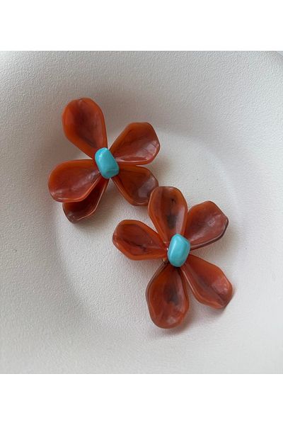 mos&more Brand Earrings, Brown Flower Big Women's Earrings