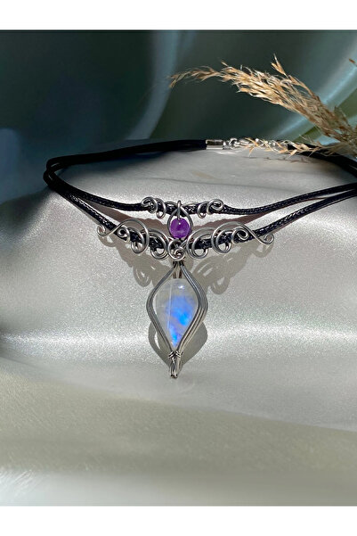 Freya Atelier Ay Taşı & Ametist Doğal Taş Çelik Choker Kolye