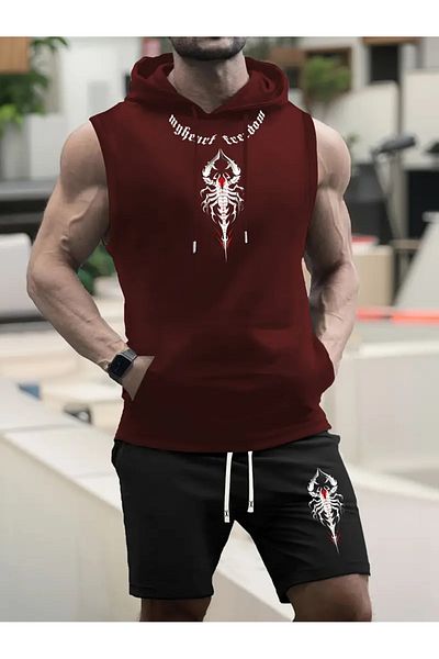 bellanova Athletic Vest and Shorts Set, Lace-Up Printed Tank Top with Hood,