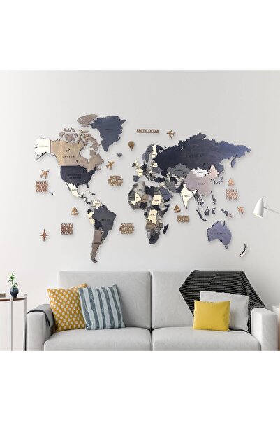 MapofX Ahşap Dünya Haritası Duvar Tablosu Dekor (plus, Large - 190x95 Cm, Ahş...