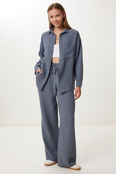 Lovelyİstanbul Oversize Muslin Shirt Trousers Set Lsa0014 Anthracite 36