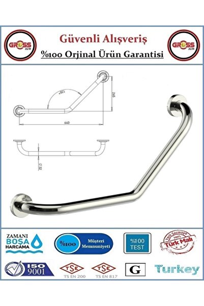 GrossAVM Açılı Bedensel Engelli Tutunma Barı - Engelli Küvet Tutunma Barı - 35x35