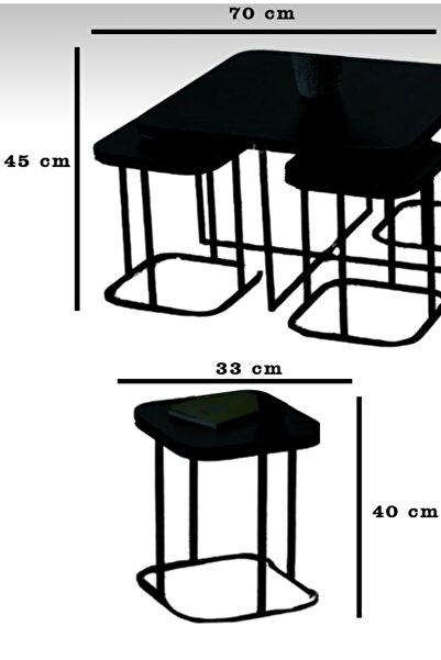 AlberoLife 5li Oval Kenar (KURULUM GEREKTİRMEZ) 4+1 SİYAH Temperli KIRILMAZ Cam GOLD Ayak Sehpa